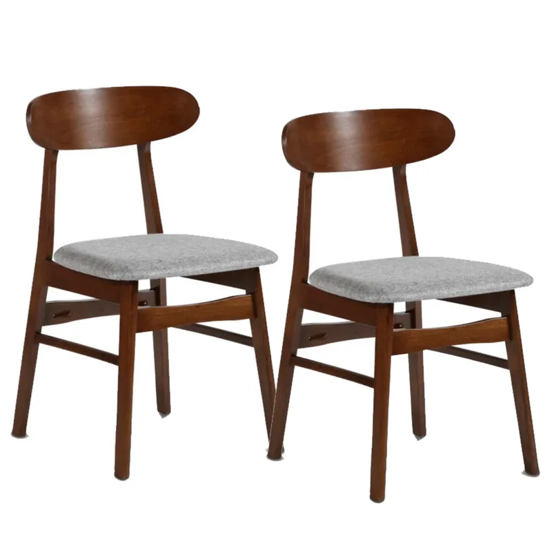 Royal Bev 20 Inch Set of 2Royal Dining Chairs, Gray Cushions, Dark Brown Rubberwood